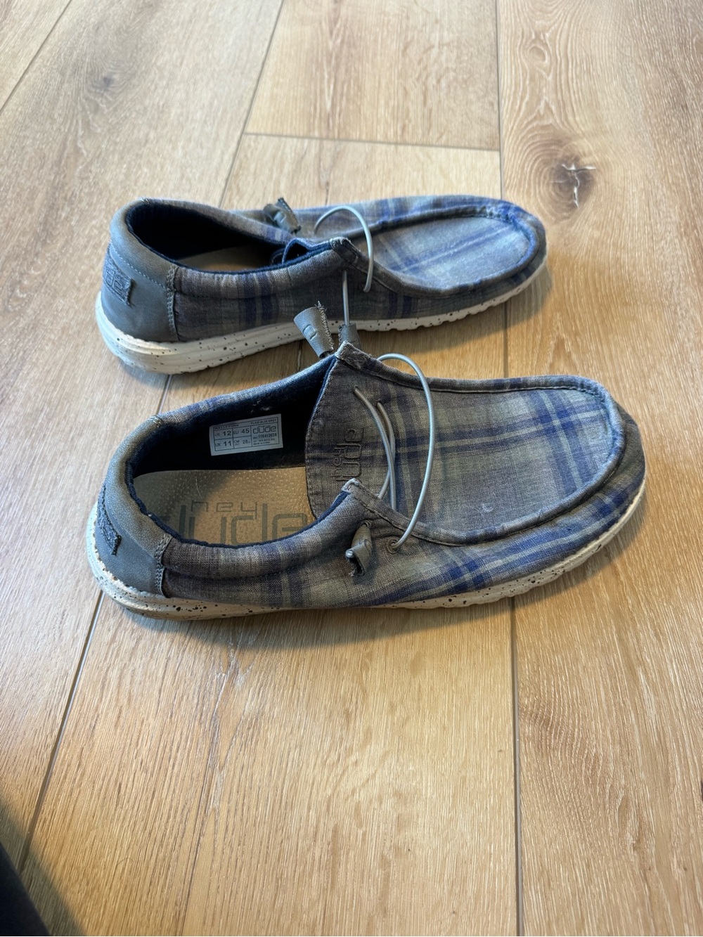 MENS HEY DUDE SHOES WALLY FUNK PLAID BLUE GREY SIZE 12